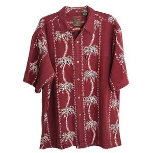 Pineapple Connection Red short sleeve button up tropical print 100% cotton sz L